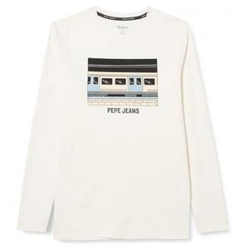 Camiseta Nealson Blanca de Manga Larga para Niños Pepe Jeans, 12 Años