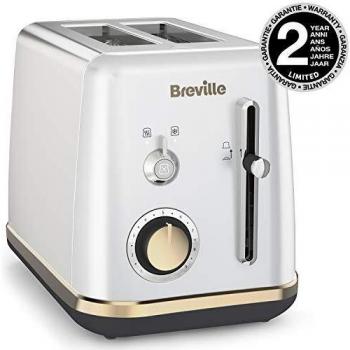 Breville VTT935X - Tostador de 2 rebanadas con bandeja para calentar bollería, colección Mostra, color plateado Moonshine Silver con detalles dorados