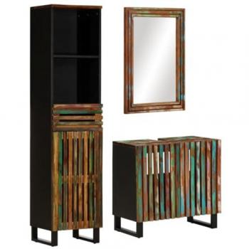 Conjunto de muebles de baño 3 piezas madera maciza de acacia marrón