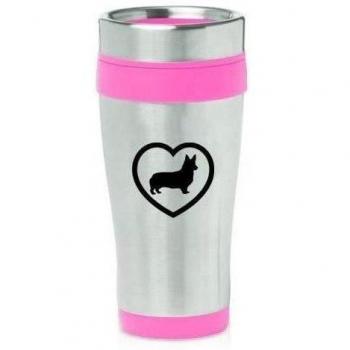 Hot Pink 16oz Insulated Stainless Steel Travel Mug Z830 Corgi Heart by MIP