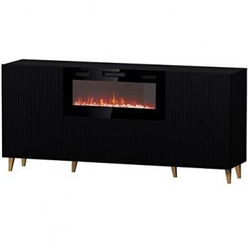 Aparador Charlotte H104 Negro y Dorado con Vidrio Templado, Aglomerado Laminado y LED, 181x83x40cm