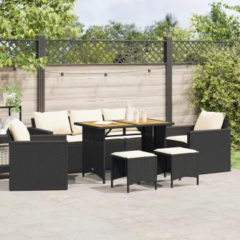 6-Piece Black Poly Rattan Garden Sofa Set with Cushions