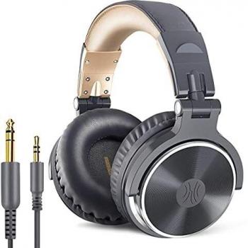 OneOdio Pro10 Auriculares DJ con Cable, Estéreo de Mezcla y Monitor de Estudio, 50mm Controladores, 3.5 y 6.35mm Conector de Audio para PC AMP Grabación de Teléfono Piano Guitarra, Gris y Negro