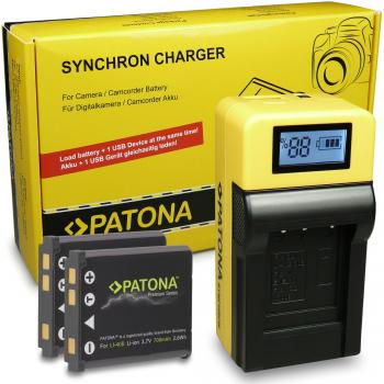 LCD Cargador de Batería + 2x Premium Batería NP-80 para Casio Exilim EX-G1 | EX-G1BK | EX-G1RD | EX-H5 | EX-H5BK | EX-H5RD | EX-H5SR | EX-H50 | EX-JE10 | EX-N1 | EX-N2 | EX-N5 | EX-N10 | EX-N20