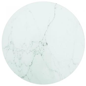 vidaXL White Ø40x0.8 cm Tempered Glass Table Top with Marble Design