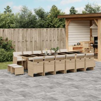 Set de Comedor de Jardín 17 Piezas con Cojines de Polyrattan Beige