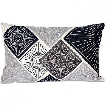 Cojín Étnico Bordado 50x30 cm Gris Negro Blanco con Relleno de 380 g - 100% Algodón y Relleno de Poliéster