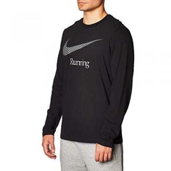 NIKE M Nk Dry tee LS Dfct Swsh Run Long Sleeve Top, Hombre, Black