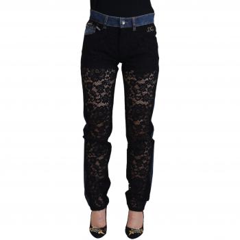 Dolce & Gabbana Black Floral Lace Front Skinny Denim Jeans - IT40|S, Slim-fit Jeans, female, Multicolor, Size: XS