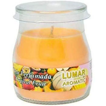 Vela Perfumada en Vaso Aroma Frutas Tropicales, Pack de 2 Velas en Vaso de Yogurt, Dimensiones 70×60 mm (diámetro), Duración aproximada de 24 horas de uso continuo