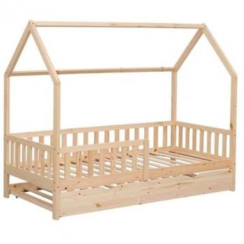Cama cabaña nido extraíble de madera para niños 190x90cm con somier de láminas y barrotes de seguridad Marceau