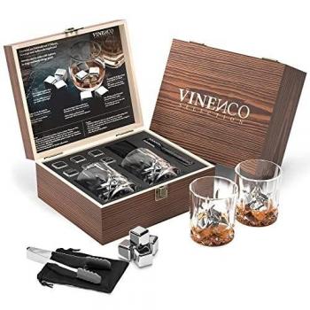 Cubitos de Hielo Reutilizable Set - Cubos Refrigeración Acero & Basalto | Piedras Whisky, Cocteleria Mini Bar Accesorios - Idea Caja de Regalo Padre Mujer Hombre Cumpleaño, Whiskey Ice Cube Stone