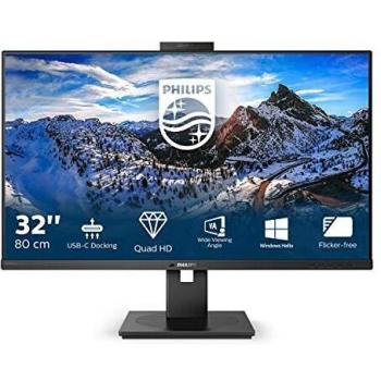 Philips 326P1H- 32 inch QHD Monitor, 75Hz, 4ms, IPS, USB-C Dock, Webcam, Speakers, Height adjust, Power sensor