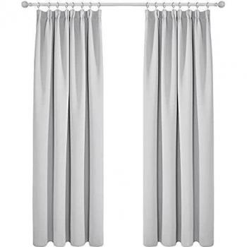 Deconovo Cortinas Opacas de Dormitorio Moderno Suave para Ventanas de Habitación Juvenil con Doradillas 2 Piezas 140x210cm Gris Blanco