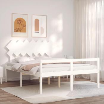 Cama para ancianos con cabecero blanco 140x190 cm madera maciza vidaXL