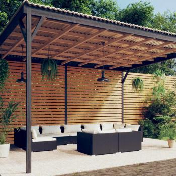 vidaXL 9-Piece Black Poly Rattan Garden Lounge Set with Cushions