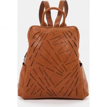 Mochila de piel troquelada en marrón con cierre cremallera