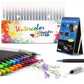 Rotuladores Pincel WILBEST, Punta de Pincel Real, 20 Colores + 1 pincel +12 páginas diy art pad para Dibujar, Caligrafía, pintura ect. niños o estudiantes