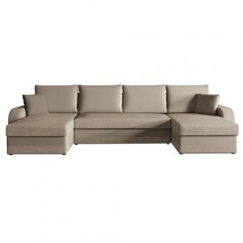 Sofá rinconero Comfivo 297 con función de descanso y caja de ropa de cama, dimensiones 304x140x80cm, color marrón claro