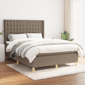 Cama box spring con colchón de muelles en tela gris taupe 140x190 cm Tortora