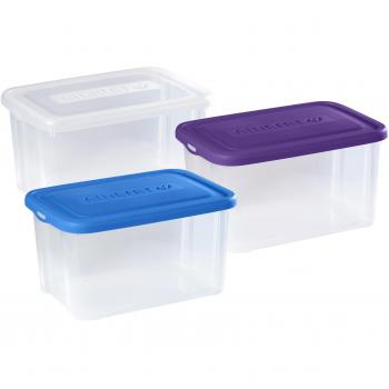 Caja de Almacenamiento Práctica ALLIBERT 50L - Lote de 3, Azul/Violeta/Transparente, 56 x 39,6 x 43 cm