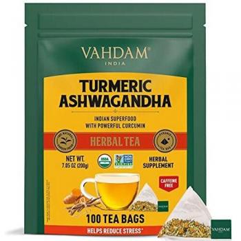 VAHDAM, Tisana Cúrcuma + Ashwagandha, SUPERALIMENTO