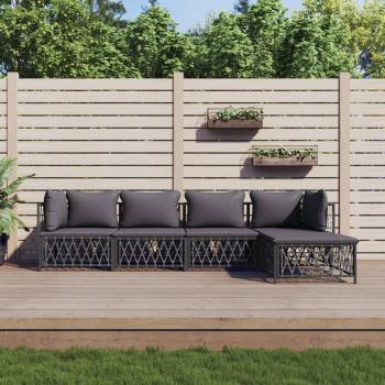 5-Piece Anthracite Steel Garden Lounge Set with Cushions