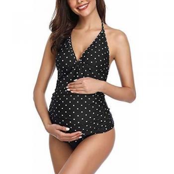 Summer Mae Traje de Baño de Maternidad Tankini para Premamá Halter Negro Puntos XX-Large