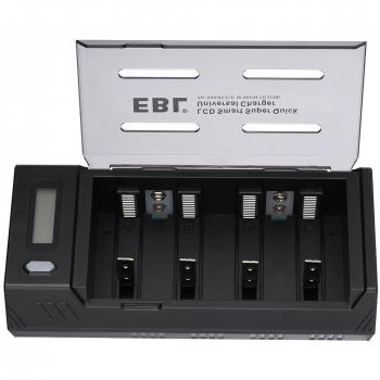 EBL 908 Cargador de Pilas para Cargar 1~4 Pilas de AA/AAA/C/D y 1~2 Pilas Recargables de 9V Ni-MH Ni-CD con 2 Puertos de USB, Pantalla LCD y Función de Descarga