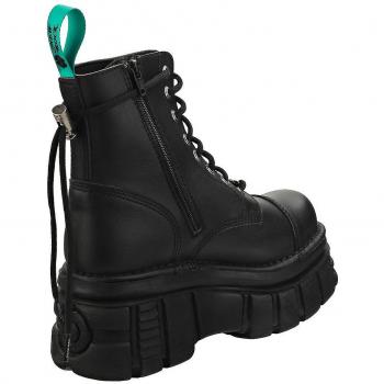 New Rock Unisex Vegan Leather Combat Platform Boots - Black EU 42