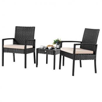 Black Rattan Wicker Patio Sofa Set with Cushions