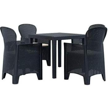 5-Piece Anthracite Plastic Rattan Look Outdoor Dining Set