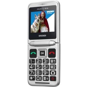 Teléfono Móvil Plegable Brondi Amico Tuo 4G Dual SIM Negro Metálico para Personas Mayores con Táctil SOS y Pantalla de 2.4