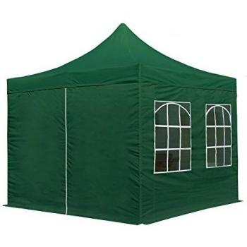 Gazebo Plegable TOOLPORT 3x3m de Acero con 4 Paneles Laterales, Carpa de Fiesta Verde con Ventanas Rectangulares