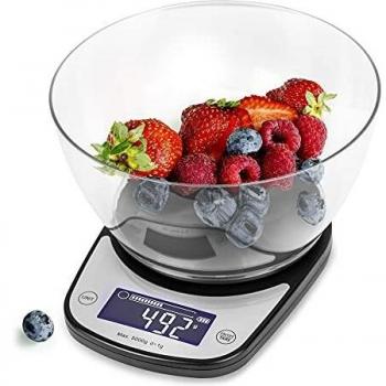 Báscula Digital Duronic KS5000 BK CR con Bol de 2,5L y Pantalla LCD, Capacidad hasta 5kg, Precisión de 1g