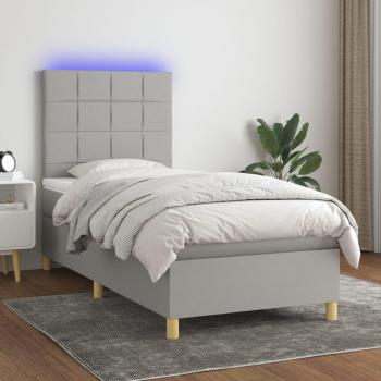 Colchón box spring de muelles con tela LED gris claro 90x190 cm