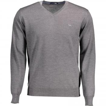 Harmont & Blaine Elegant V-Neck Wool Sweater - XL, Gray, Male, Embroidered