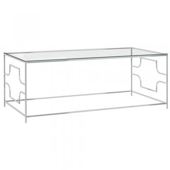 Mesa de centro acero inoxidable y vidrio plateada 120x60x45 cm