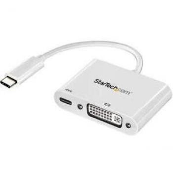 StarTech.com USB C to DVI Adapter with Power Delivery - 1080p USB Type-C to DVI-D Single Link Video Display Converter w/ Charging - 60W PD Pass-Through - Thunderbolt 3 Compatible - White