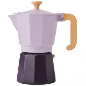 Cafetera Italiana de Aluminio 290ml, 6 Tazas, Color Púrpura Bicolor, Compatible con Gas y Eléctrica