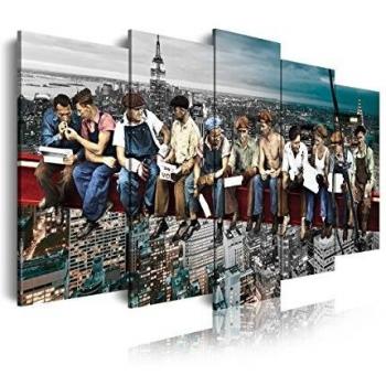 DekoArte 403 - Cuadros Modernos Impresión de Imagen Artística Digitalizada | Lienzo Decorativo Para Salón o Dormitorio | Ciudades Nueva York Obreros Viga Rockefeller Center | 5 Piezas 200x100cm XXL