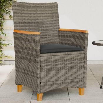vidaXL Garden Chairs with Cushions 2 pcs Grey Poly Rattan & Solid Wood