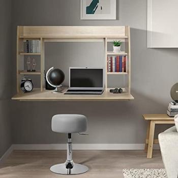 Escritorio de Pared ML Design en Madera Clara MDF 110x75x48 cm con Taburete Giratorio Ajustable y Estante Espacioso