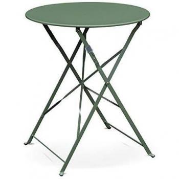 Mesa de Jardín Bistró Plegable Ø60cm en Acero Termolacado, 2 Plazas, Verde Grisáceo
