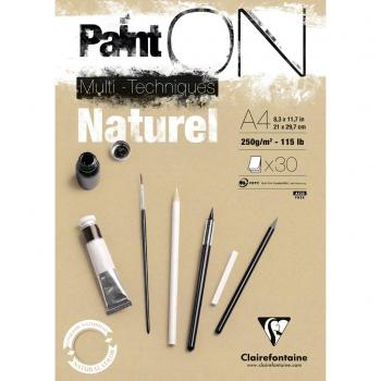 Clairefontaine 96540C Bloc Collé PaintON Multi-techniques - 30 Feuilles Papier Dessin Multi-techniques au Grain Légèrement Rugueux - Naturel - A4 21x29,7 cm 250g