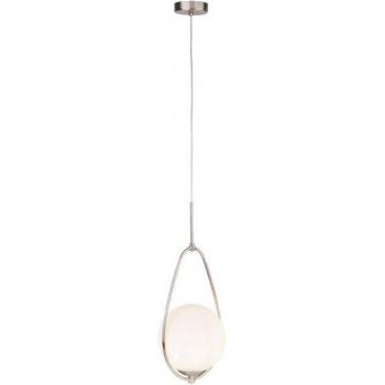 Colgante Avalon de Acero Plata Satinada con 1 Bombilla de 51cm, Tipo E27, Pantalla de Vidrio Opal
