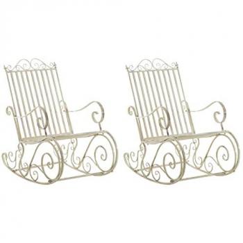 CLP Set de 2 Mecedoras de Hierro Smilla en Color Crema Antiguo para Exterior, Estilo Rústico, Ideal para Jardín o Balcón