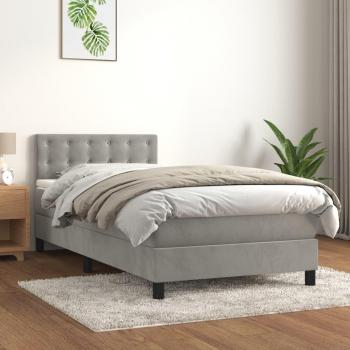 Cama box spring con colchón de muelles gris claro 100x200 cm terciopelo