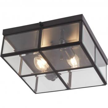 Plafón de techo Acero negro mate con 2 bombillas y pantalla de cristal, diámetro de 10cm