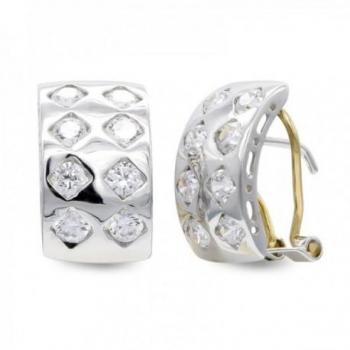 Pendientes Inmaculada Romero Oro Blanco 18k Mujer Detalle Rombo Circonitas Omega 15mm